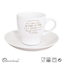 3oz Cup and Saucer with Brushed Rim and Silkscreen Words